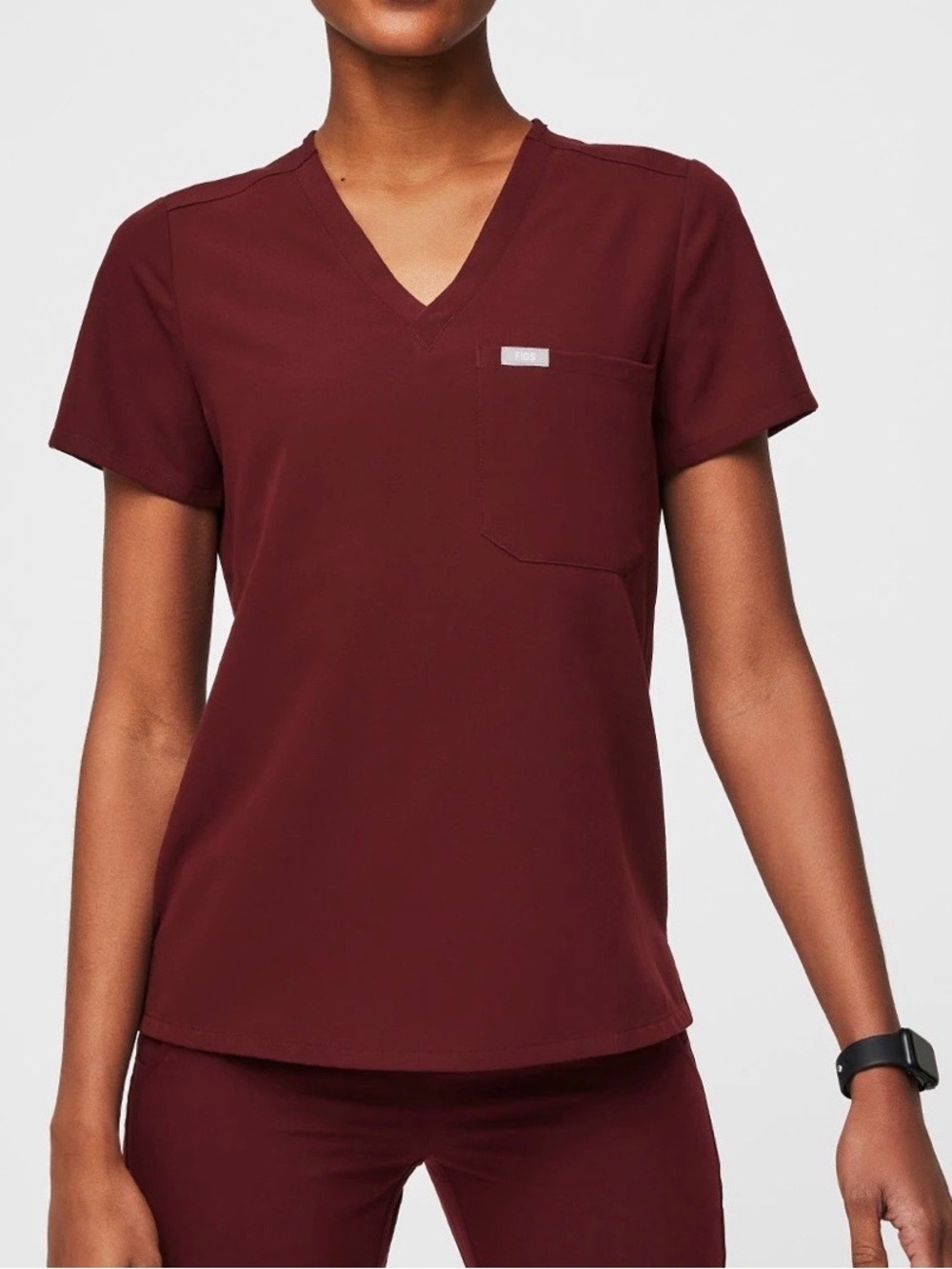 Figs Women's Short-Sleeve V-Neck Scrub Top in Maroon